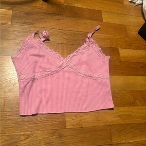 Pink Lace Trim Ribbed Women's Top
